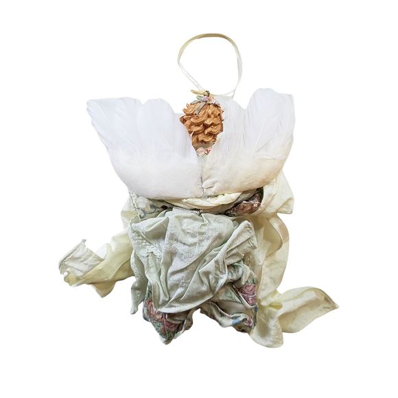 Vintage 80’s Porcelain Victorian Winged Feathers Angel Doll Ornament 7.50” FLAW - Picture 3 of 4